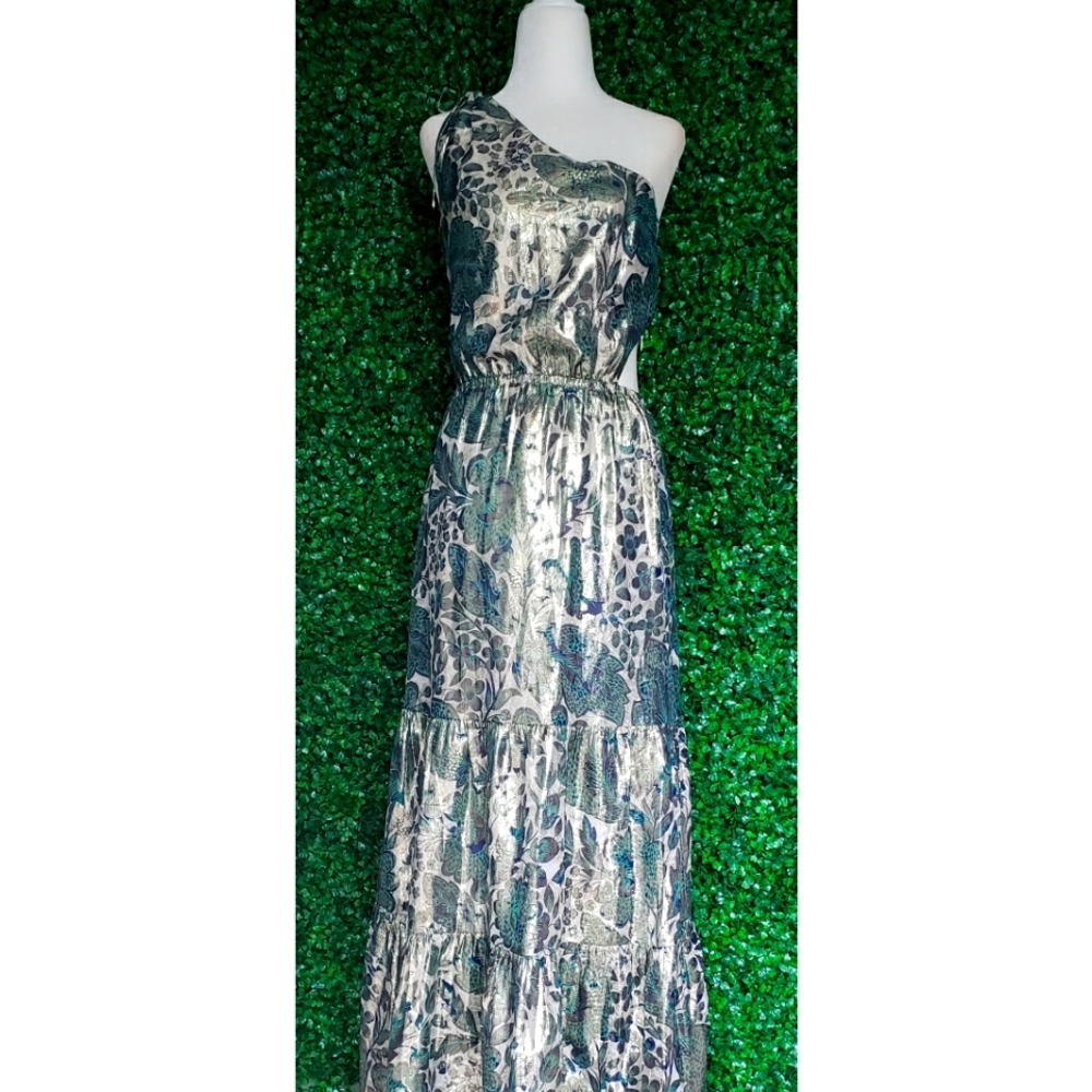 LAST ONE - J.Crew Collection one-shoulder cutout dress in floral Lurex® chiffon - Picture 5 of 13